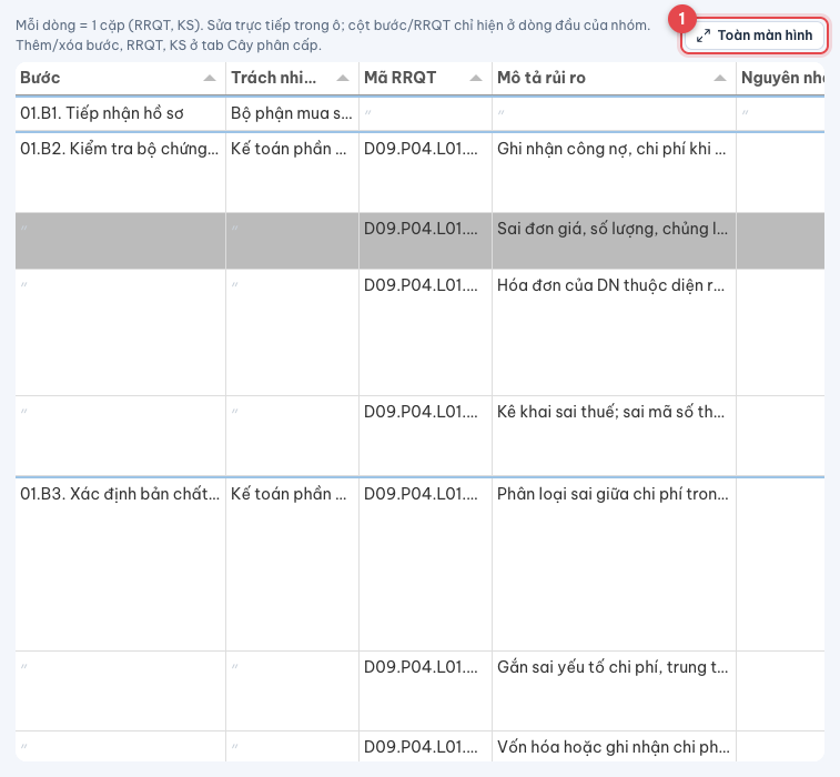 Lưới kiểu Excel
