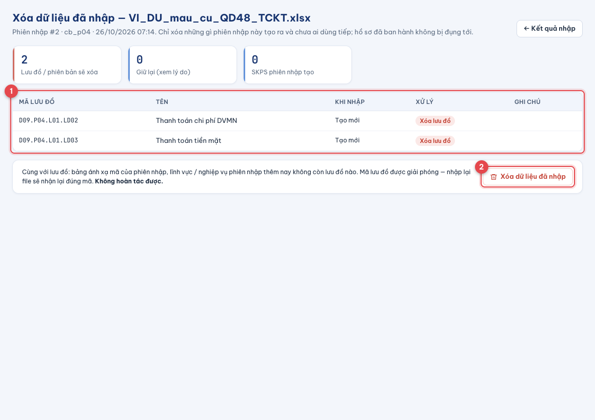 Xem trước khi xóa dữ liệu đã nhập